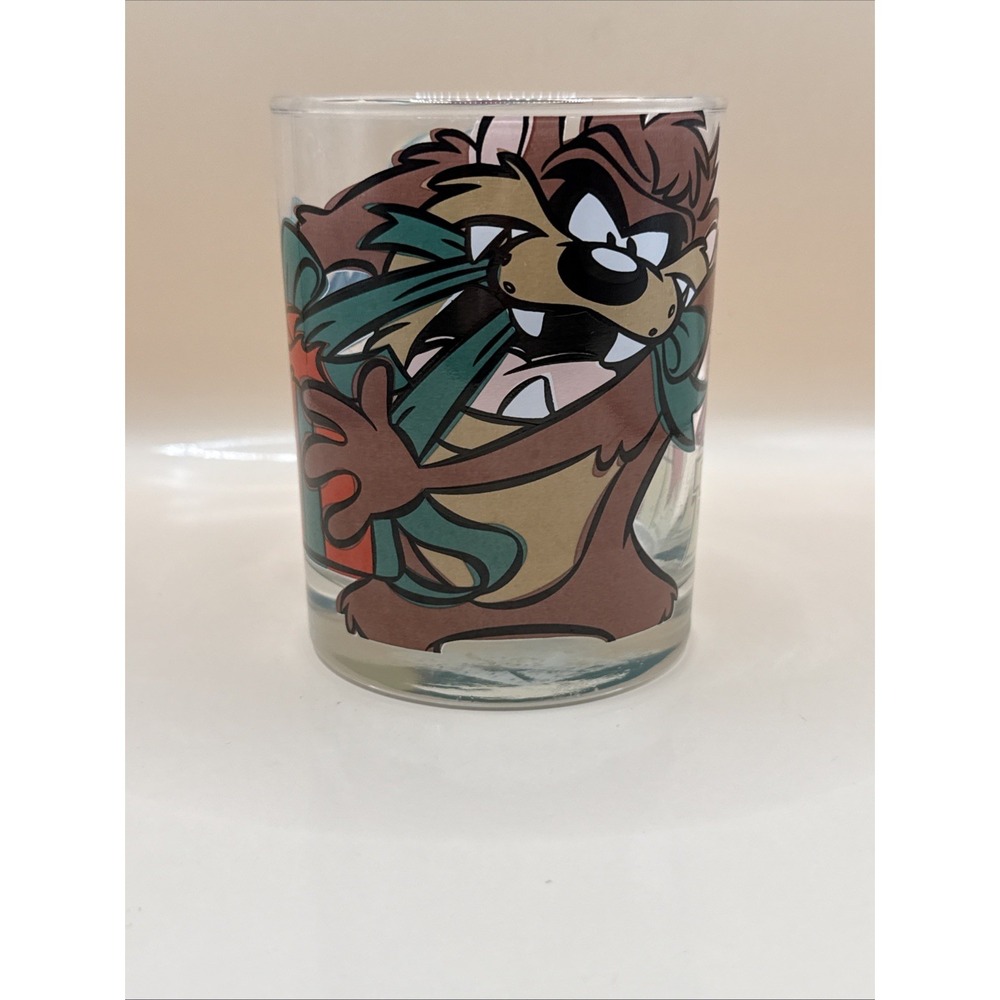Looney Tunes 1995 Tasmanian Devil Taz Glass Cup Christmas Holiday Presents Rare‎